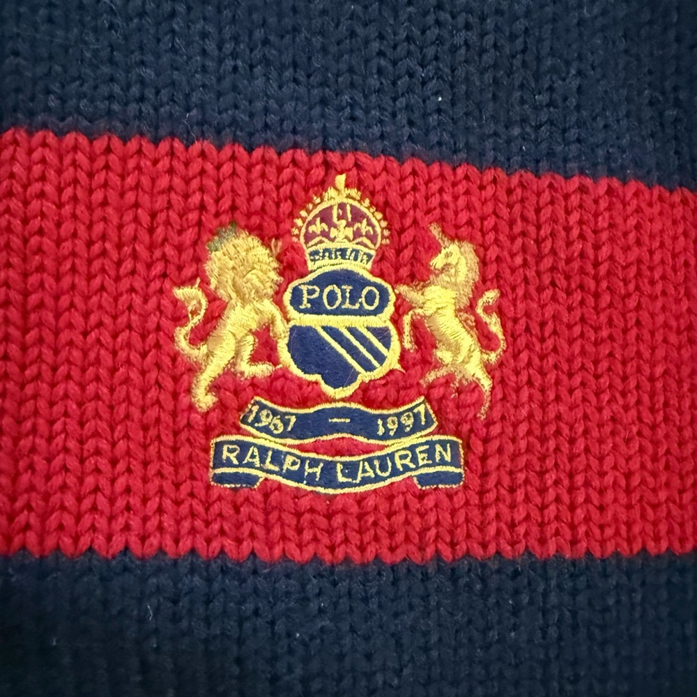 Polo Ralph Lauren mens oversized sweater, vintage, size L, red, blue - Picture 3 of 3